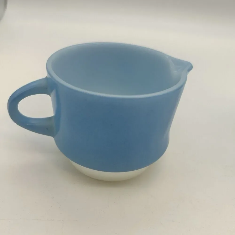 Vintage Fire-King Blue Mosaic Sugar Bowl & Creamer Set w/Lid Milk Glass
